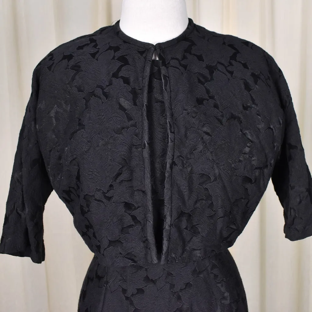 1950s Black Cotton Brocade Vintage Suit