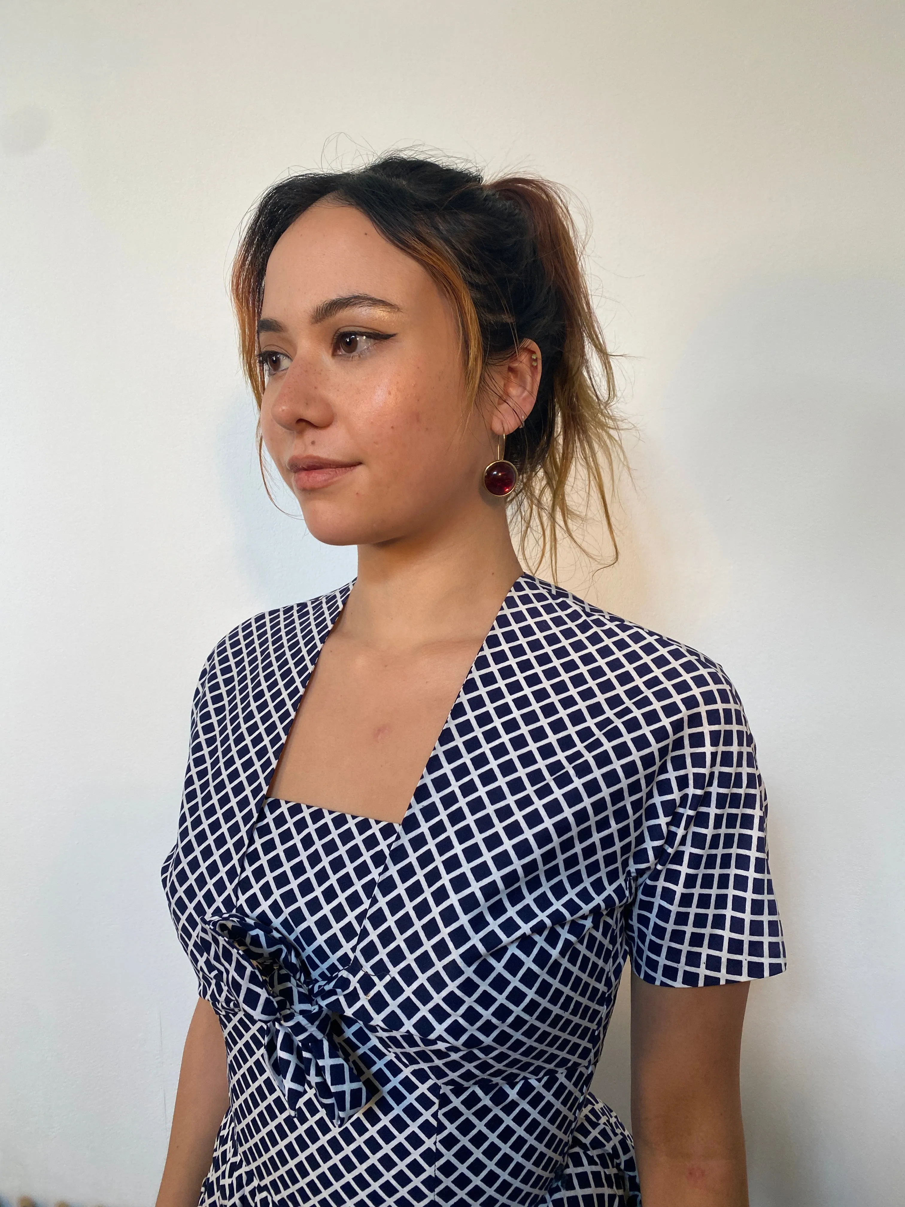 1950s Navy and White Diamond Print Strapless Sundress and Bolero