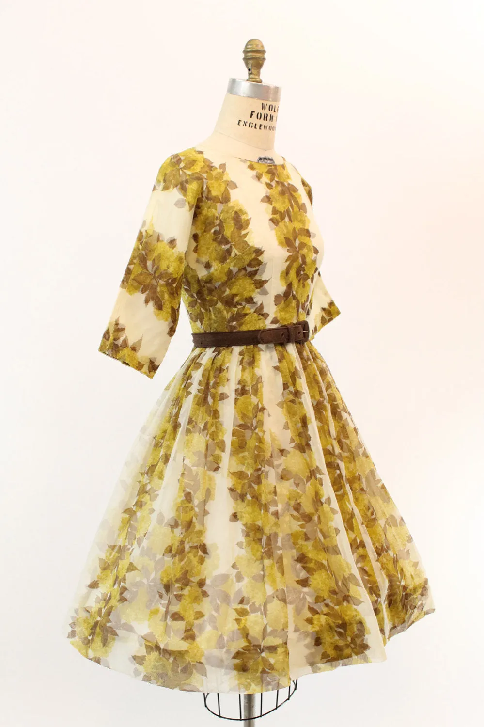 1950s organza dress rose floral print xs | new fall