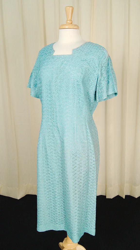 1950s Textured Blue Shift Dress