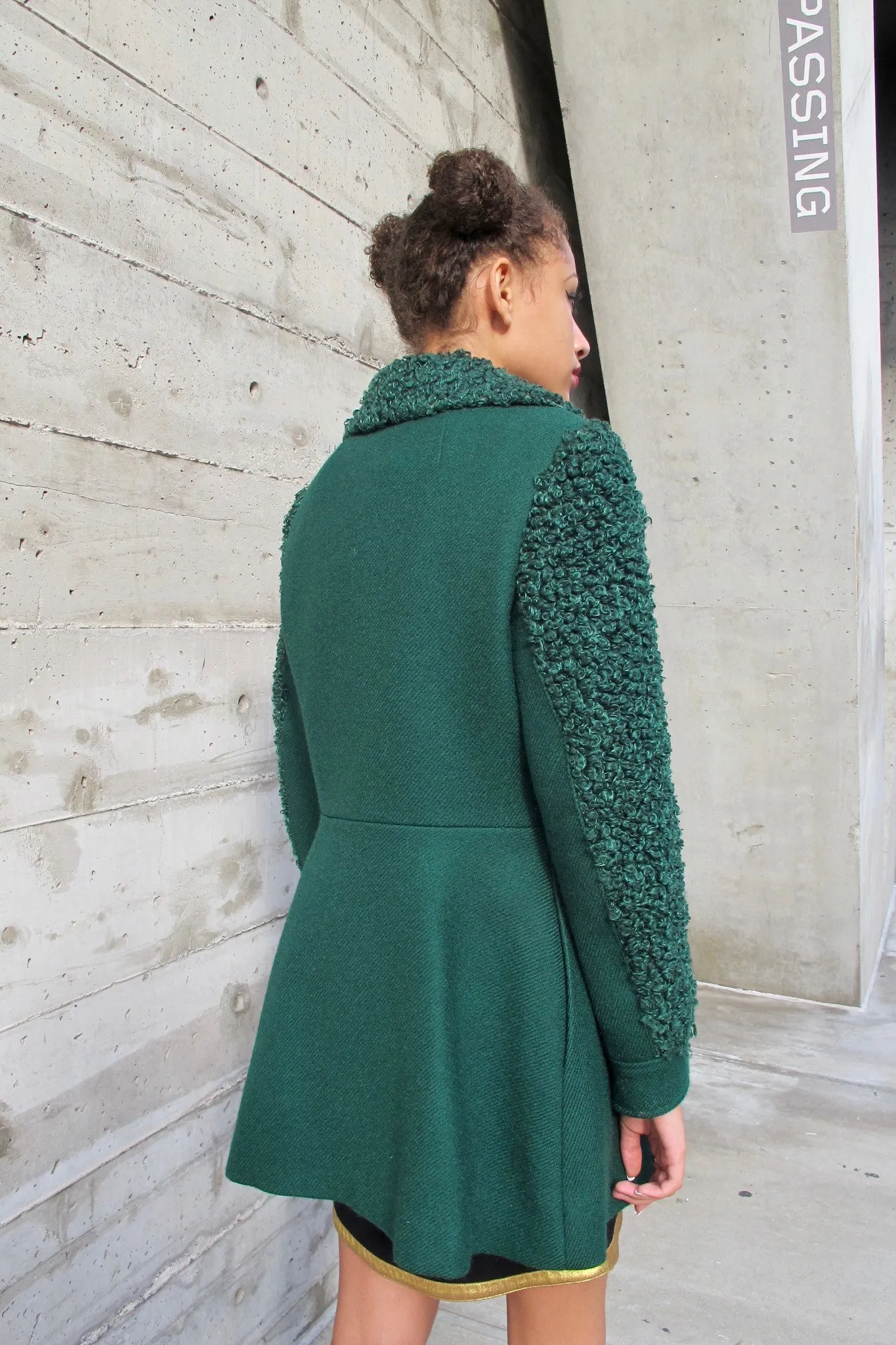 1960's Green Wool Coat with Curly Wool Sleeves and Collar - SOLD