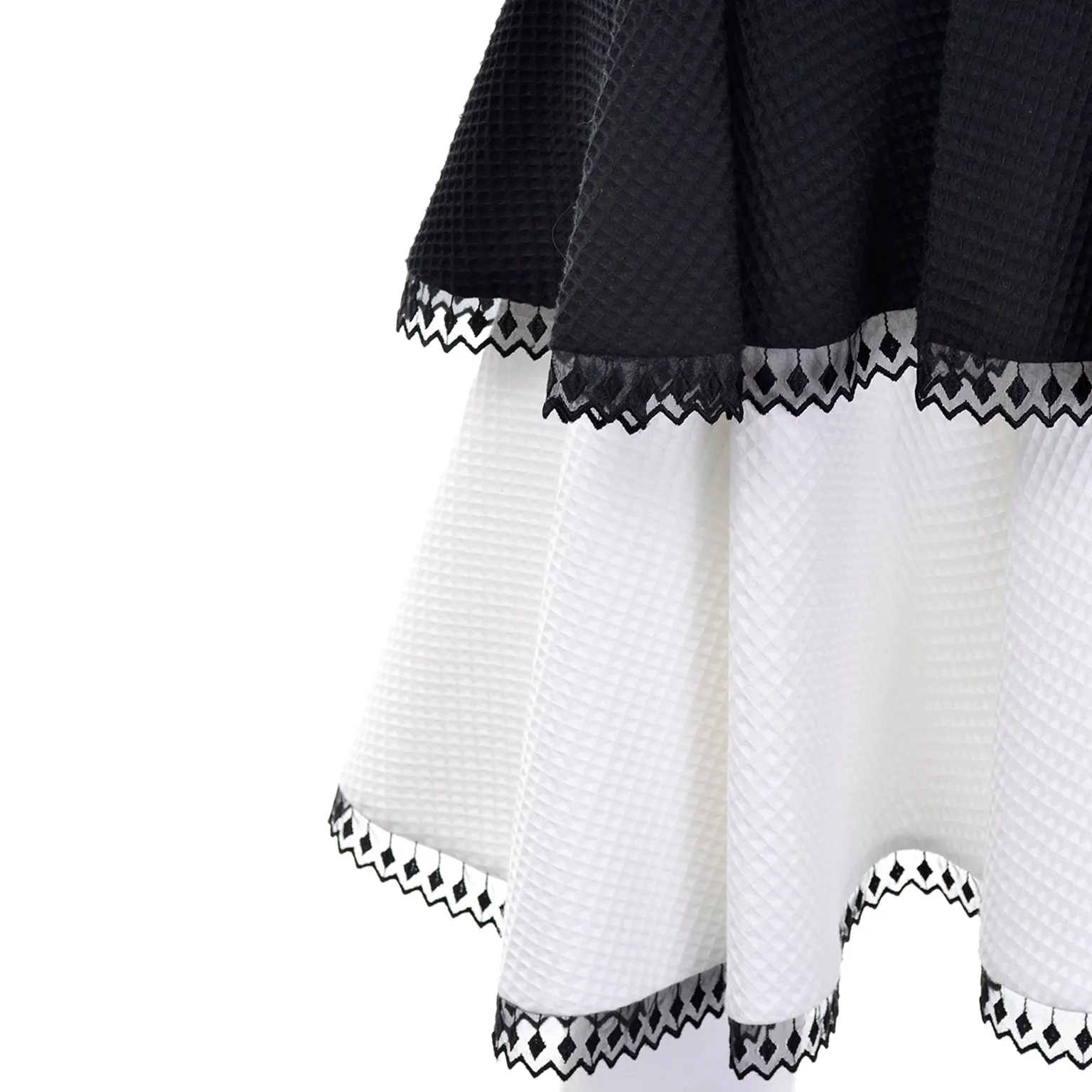 1980s Victor Costa Vintage Waffle Weave Black & White Dress