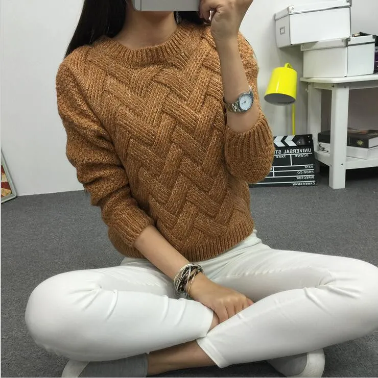 2016 Women Casual Sweater Plaid Female Pullover O-neck Spring and Autumn Computer Knitted