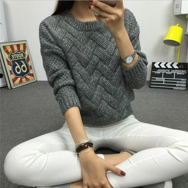 2016 Women Casual Sweater Plaid Female Pullover O-neck Spring and Autumn Computer Knitted