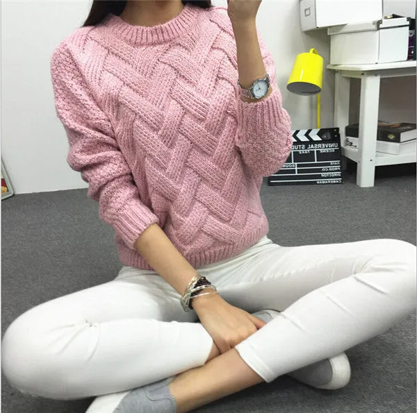 2016 Women Casual Sweater Plaid Female Pullover O-neck Spring and Autumn Computer Knitted