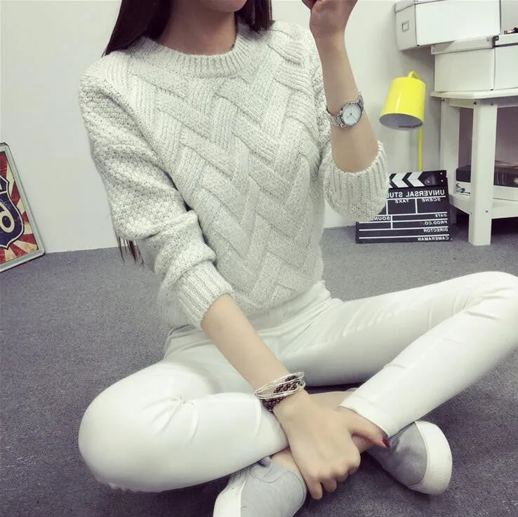 2016 Women Casual Sweater Plaid Female Pullover O-neck Spring and Autumn Computer Knitted