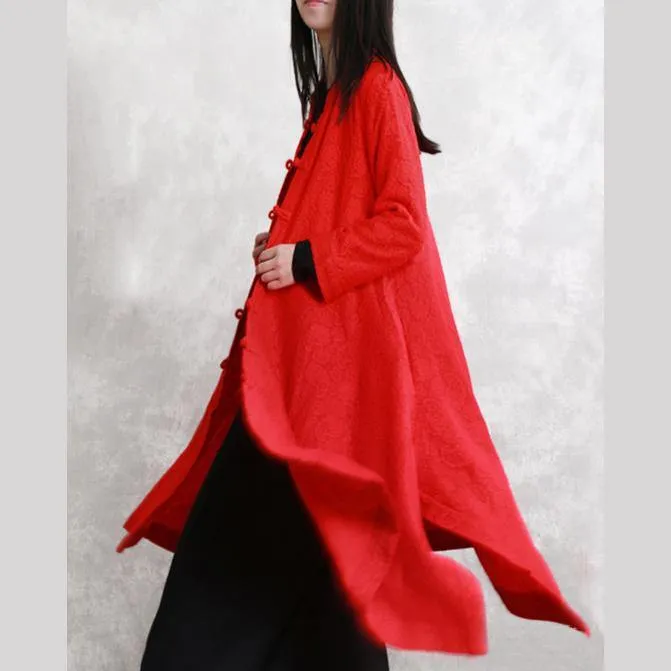 2018 red coats oversize Stand Jacquard maxi coat Fashion long sleeve pockets long coat