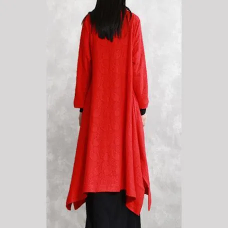 2018 red coats oversize Stand Jacquard maxi coat Fashion long sleeve pockets long coat