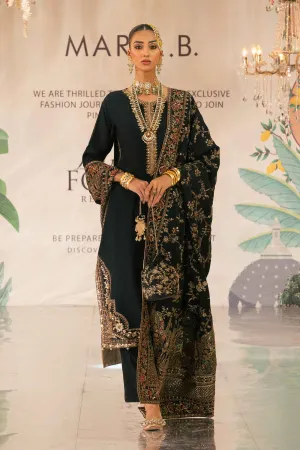 3 Piece Embroidered Raw Silk Suit | SF-W24-20