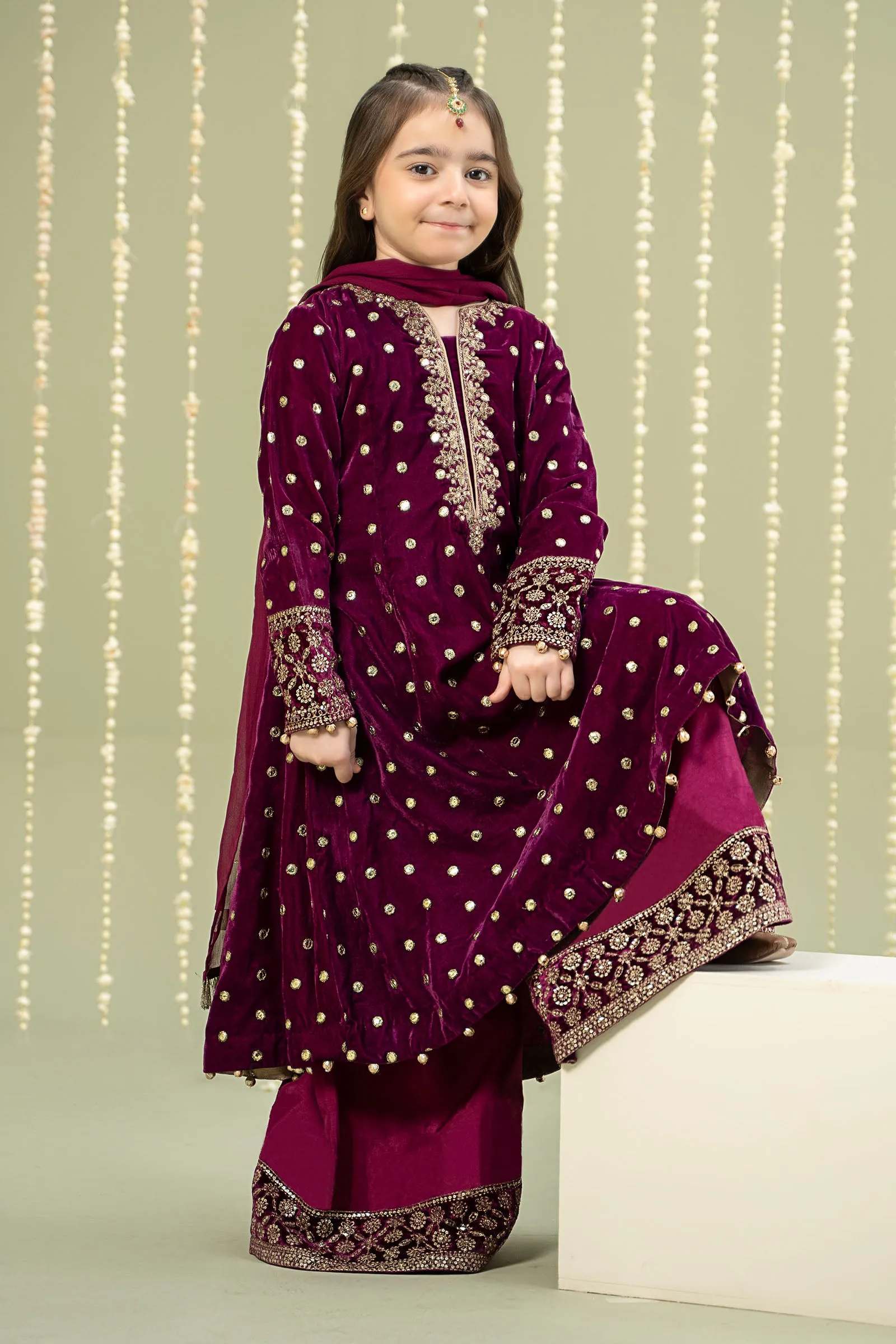 3 Piece Embroidered Velvet Suit | MKS-W24-38