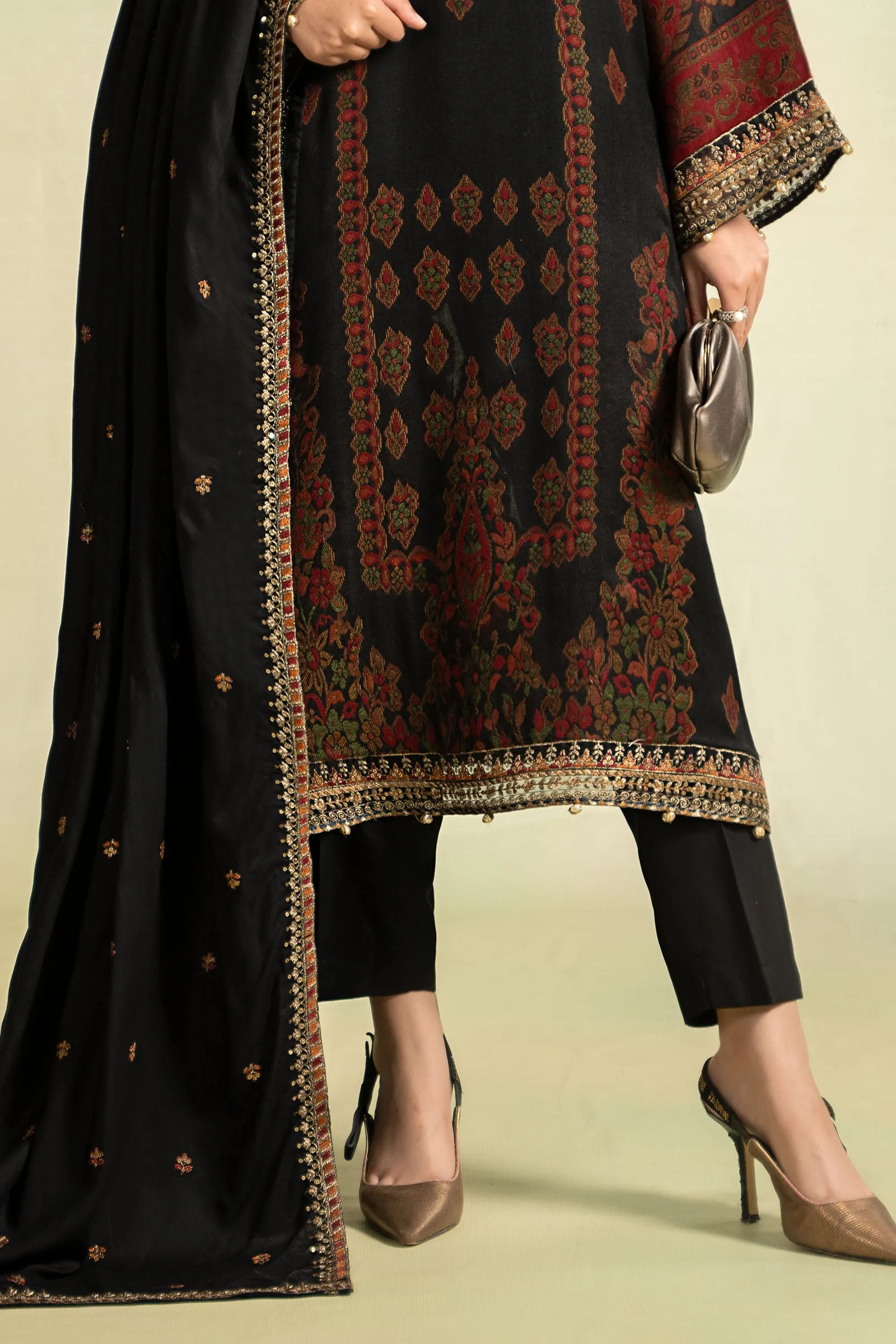 3 Piece Embroidered Woven Khadi Suit | DW-W24-107