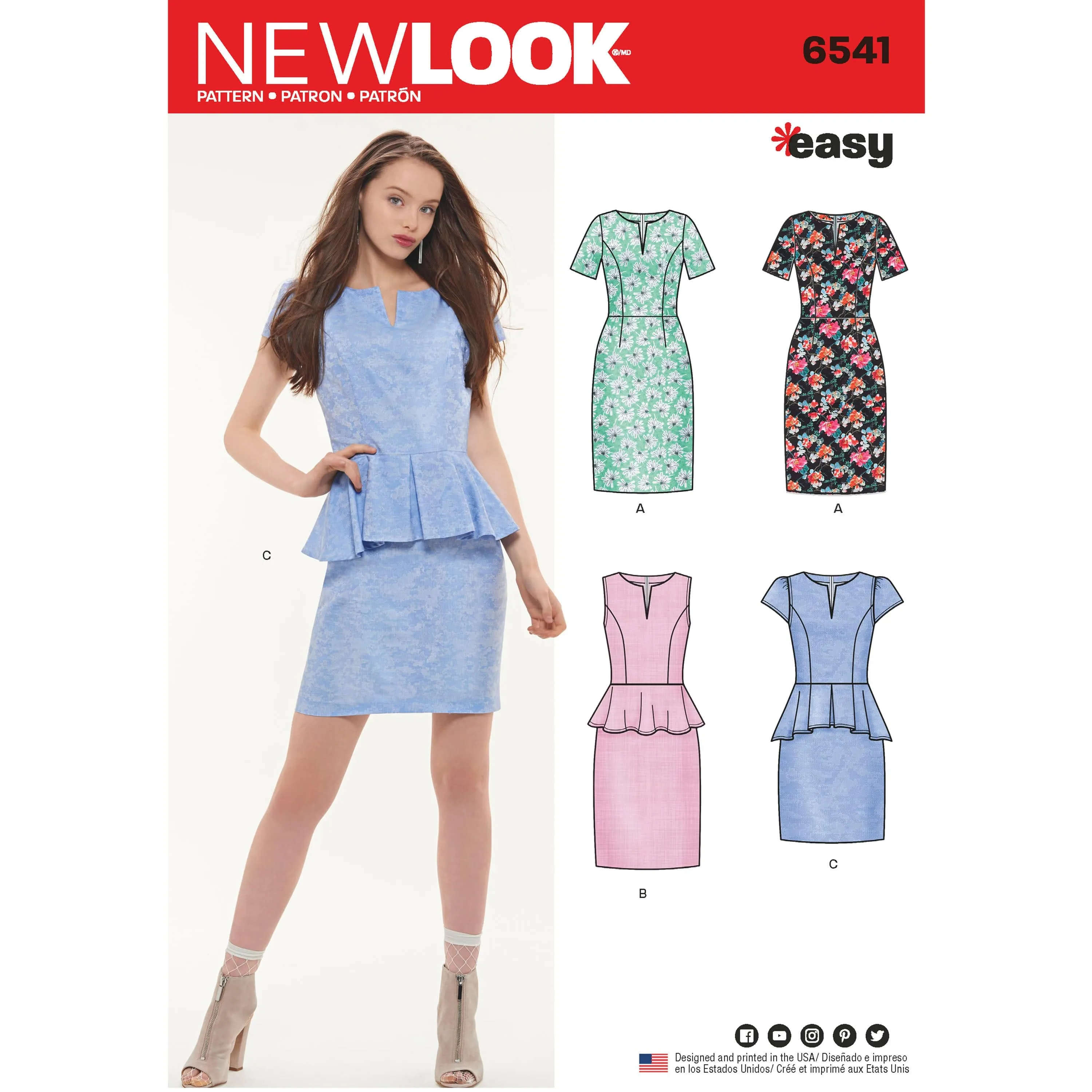 6541 New Look Pattern 6541 Misses' Peplum Dress