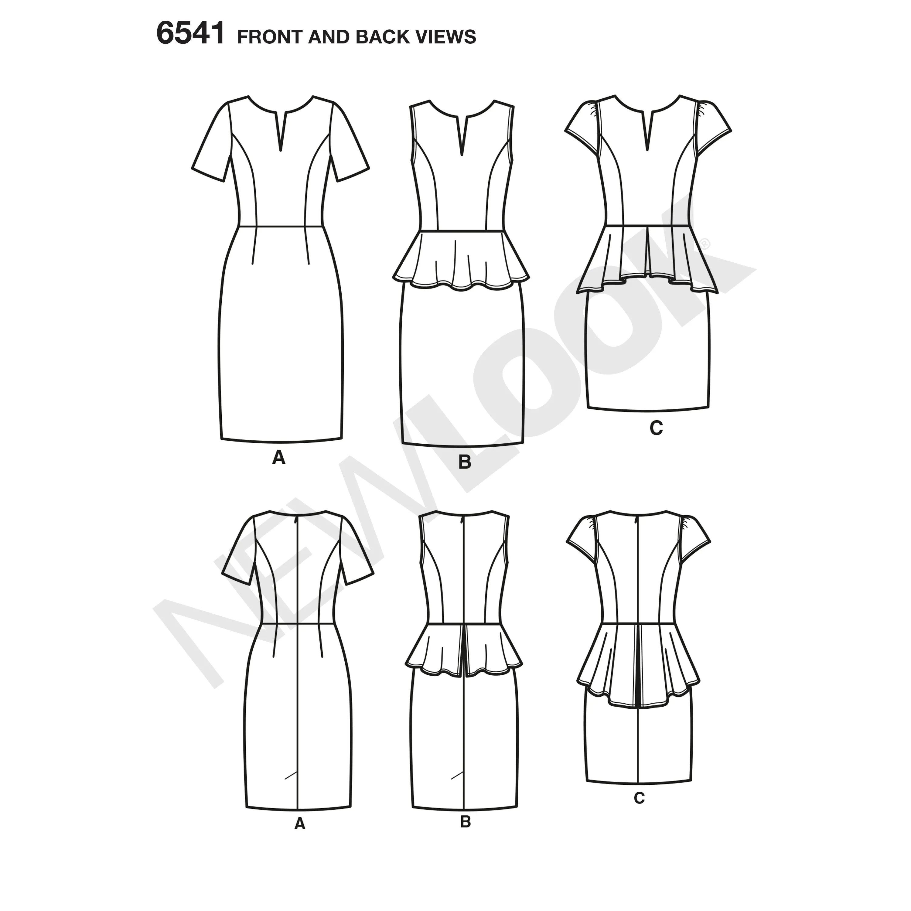 6541 New Look Pattern 6541 Misses' Peplum Dress