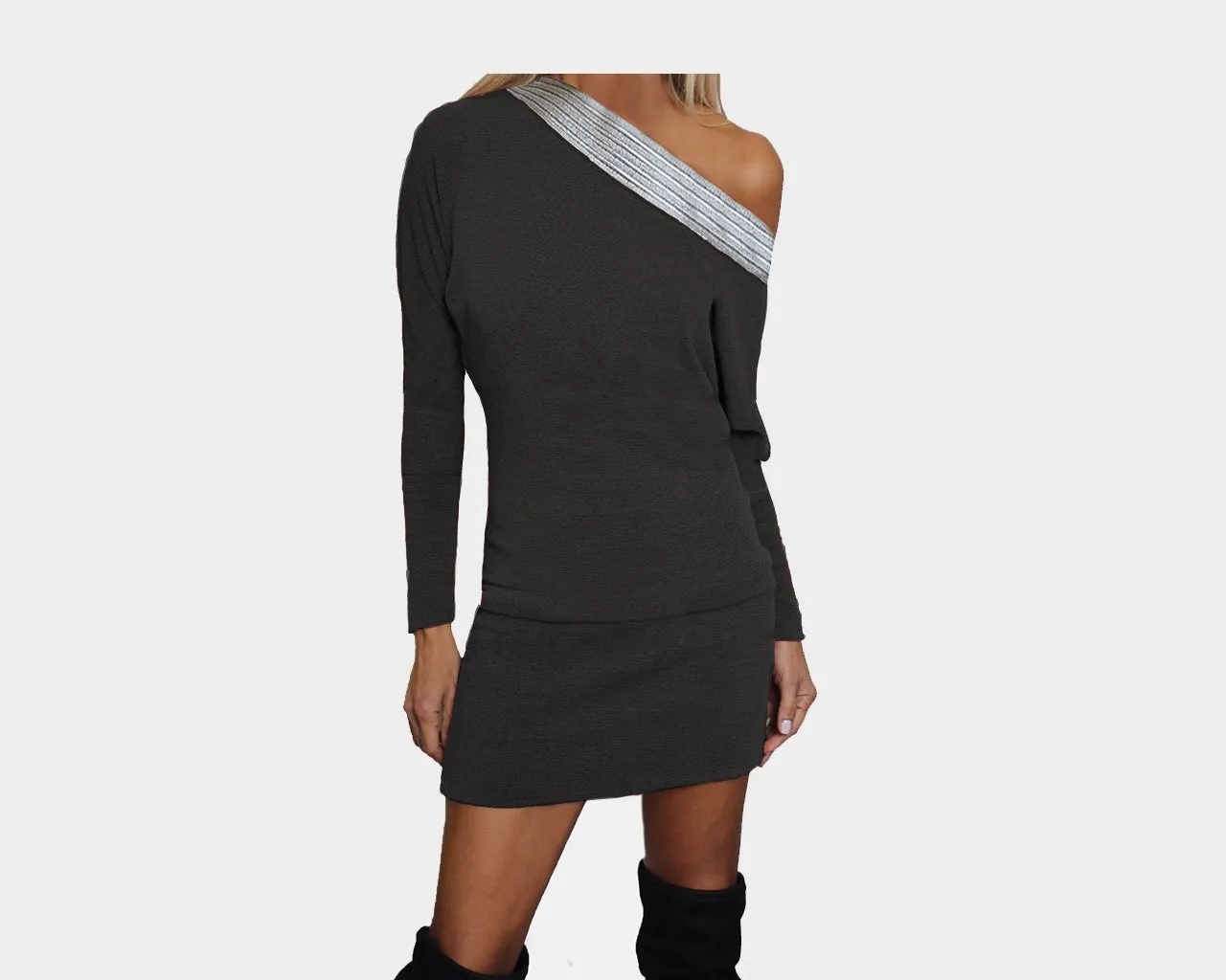 91 Black & Silver Off the Shoulder Dress - The Park Avenue