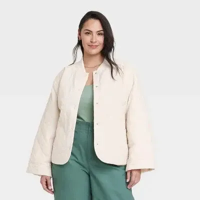 A New Day Women's Plus Winter Quilted Bomber Jacket