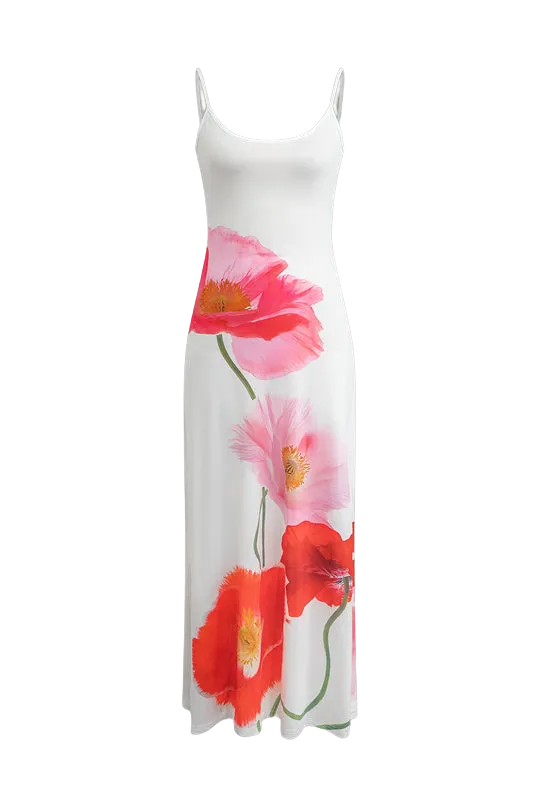 A&A Backless Printed Flower Vacation Maxi Dress