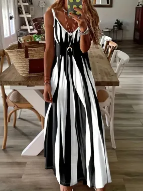 Abstract Print Maxi Dress | Casual Sleeveless Spaghetti Strap Women's Dress