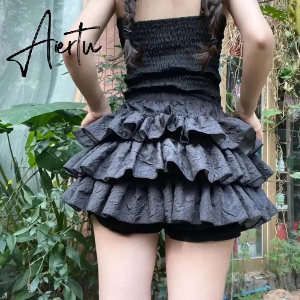 Aiertu Kawaii Lolita Skirt Shorts Women Summer Ruffle Patchwork Layered High Waist Cute Balletcore Mini Skirt Tutu Petticoat