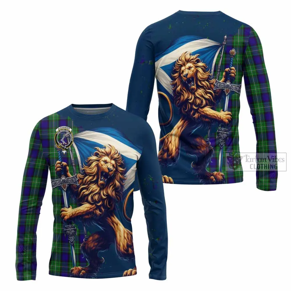 Alexander Tartan Family Crest Long Sleeve T-Shirt with Scottish Majestic Lion