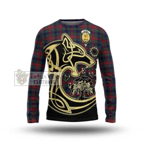 Allison Red Tartan Long Sleeve T-Shirt with Family Crest Celtic Wolf Style