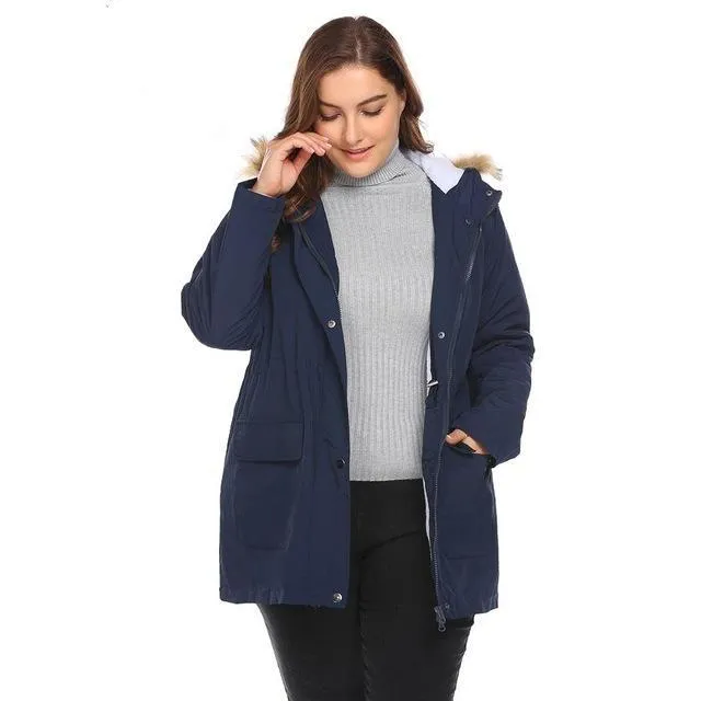 ANALUKE Solid Fleece Hooded Thickened Puffer Coat