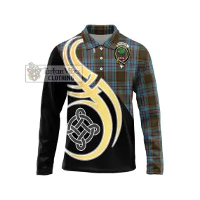 Anderson Tartan Long Sleeve Polo Shirt with Family Crest and Celtic Symbol Style