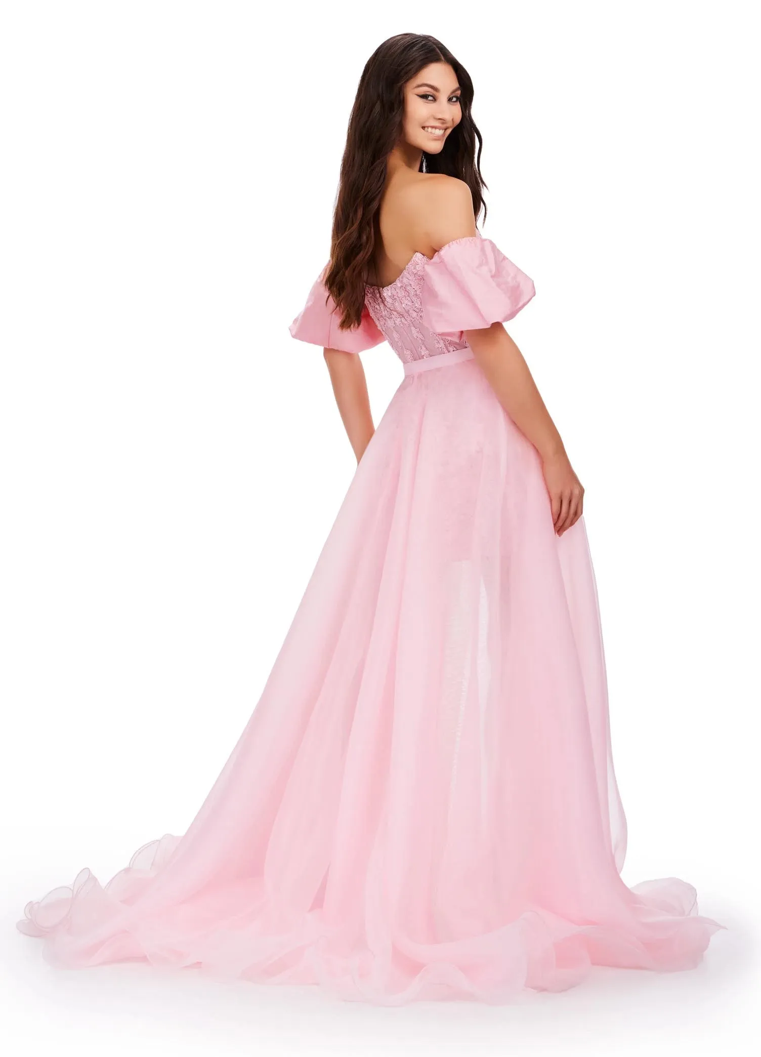 Ashley Lauren 1740  Long Organza Pageant Overskirt Wire Hem Layered Train Detachable