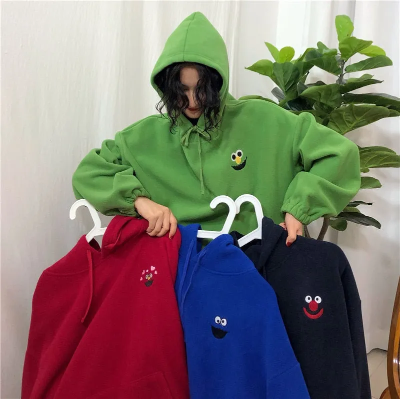 Autumn Cartoon Loose Women's Hoodies Oversize Sweatshirt Pockets Embroidered Sweatshirts Women  Winter Clothing