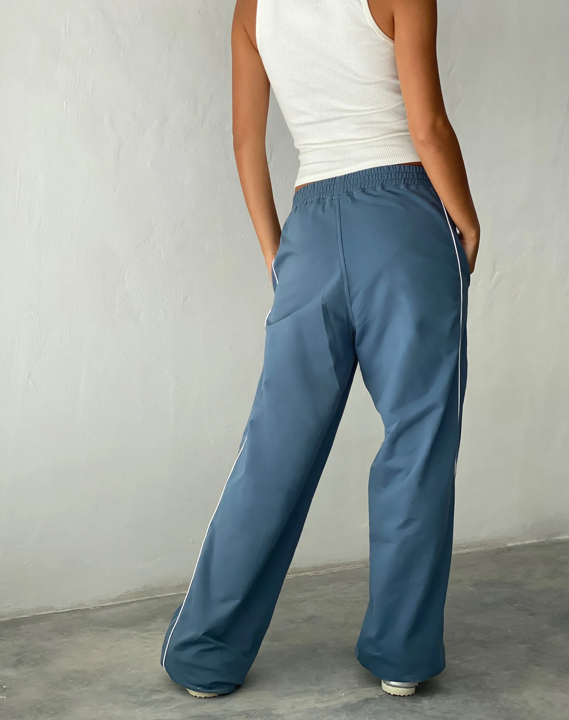 Benton Wide Leg Jogger in Blue with 'M' Embroidery