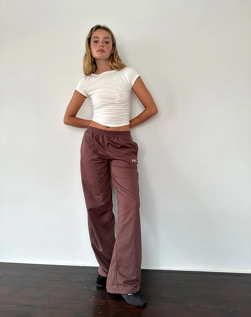 Benton Wide Leg Jogger in Mahogany with Ivory Piping and M Embroidery