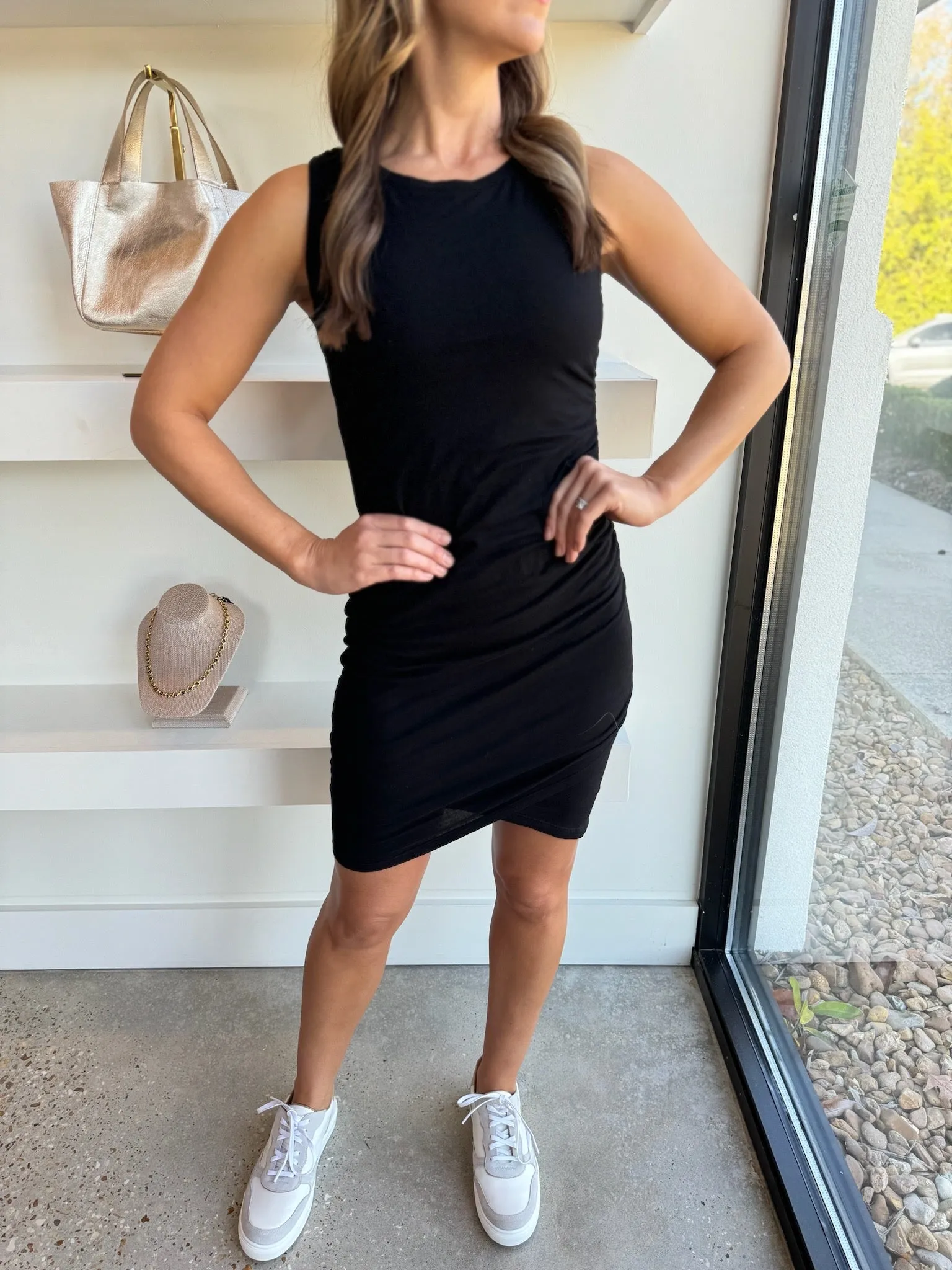 Black Surplice Tank Dress