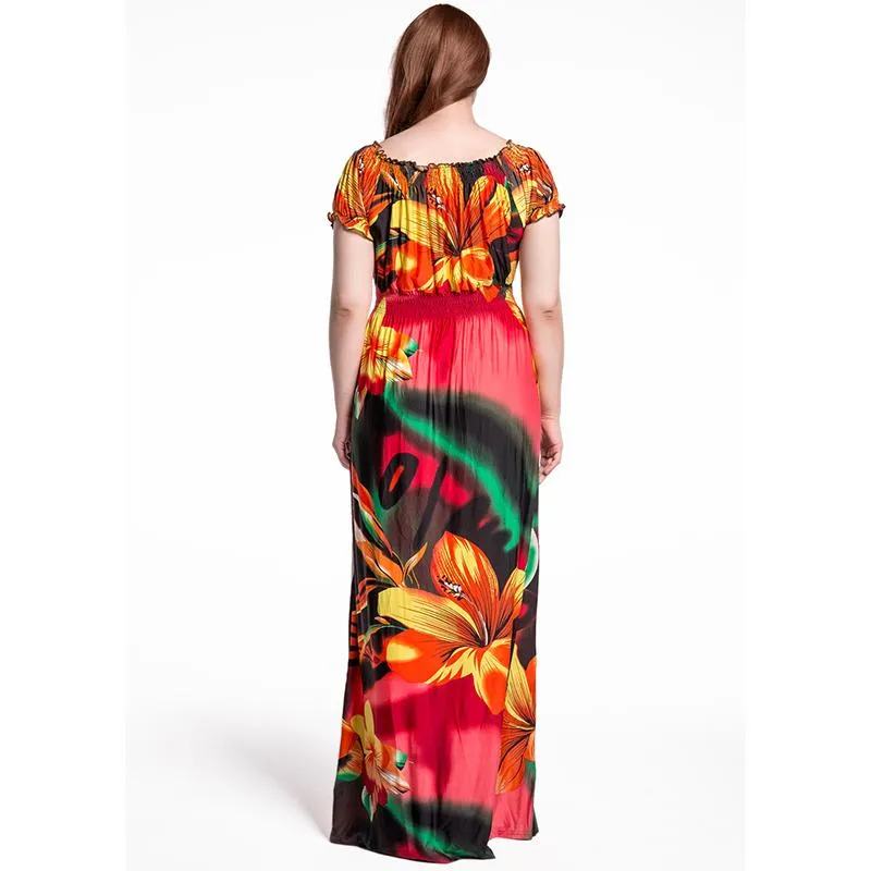 Bohemian V-Neck Puff Sleeve Maxi Dress