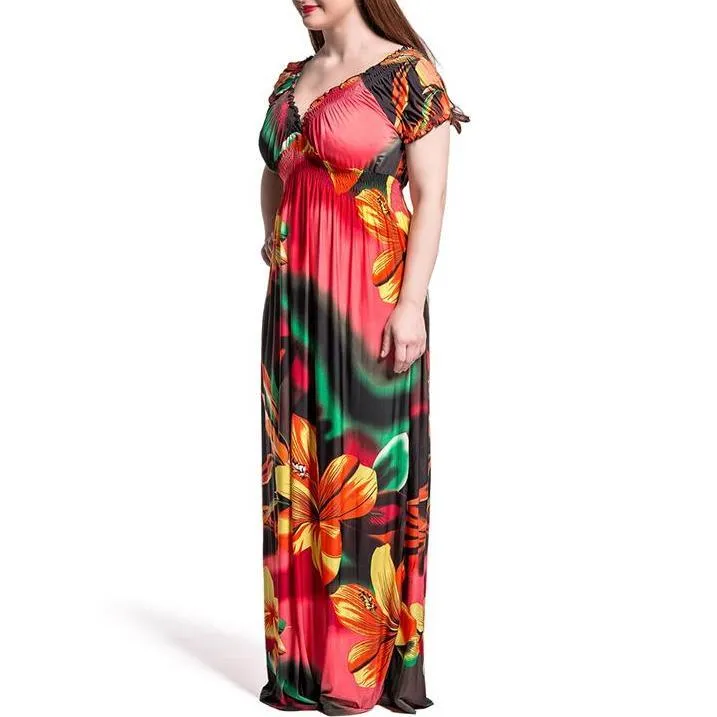 Bohemian V-Neck Puff Sleeve Maxi Dress