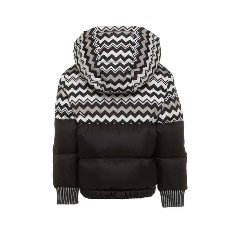 Boys Black Zig Zag Puffer Coat