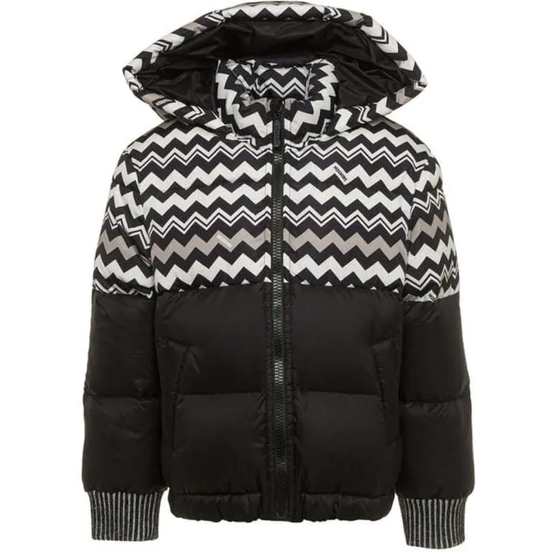 Boys Black Zig Zag Puffer Coat