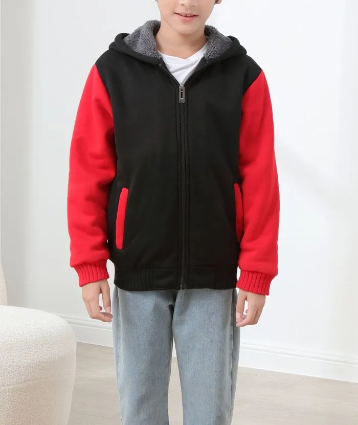 Boy's Full Zip-Up Sherpa Lined Fleece Hoodie-ZPK005674