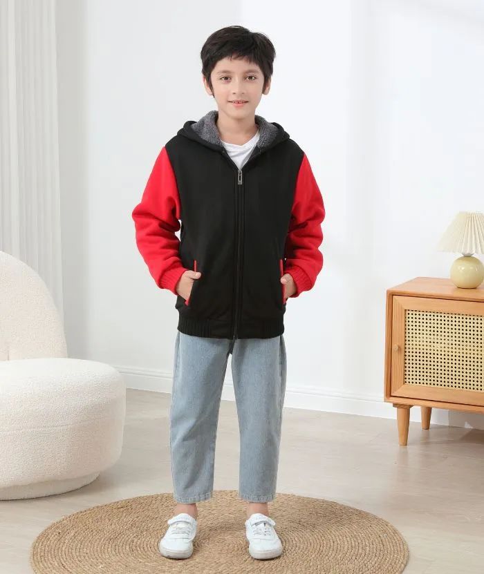 Boy's Full Zip-Up Sherpa Lined Fleece Hoodie-ZPK005674