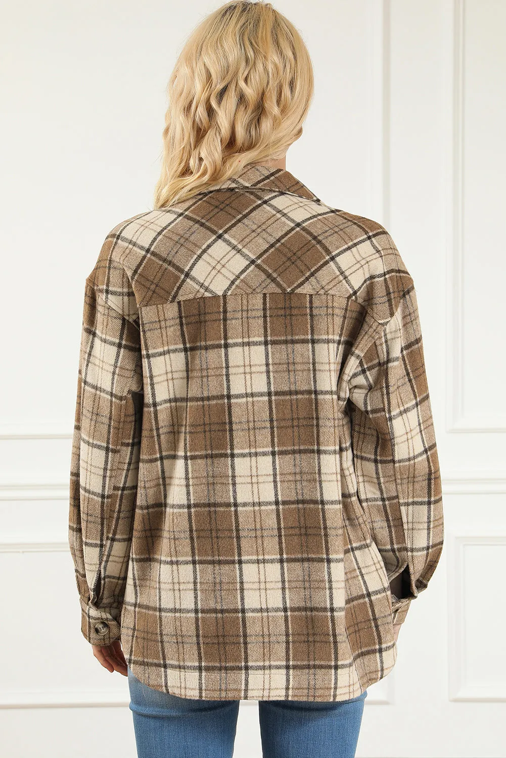 Brown Plaid Print Chest Pockets Shacket