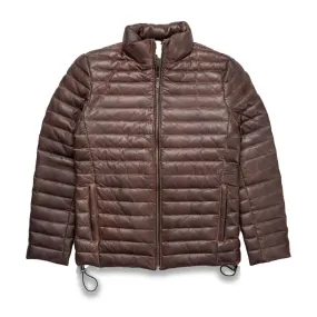 Brown Puffer Leather Down Jacket