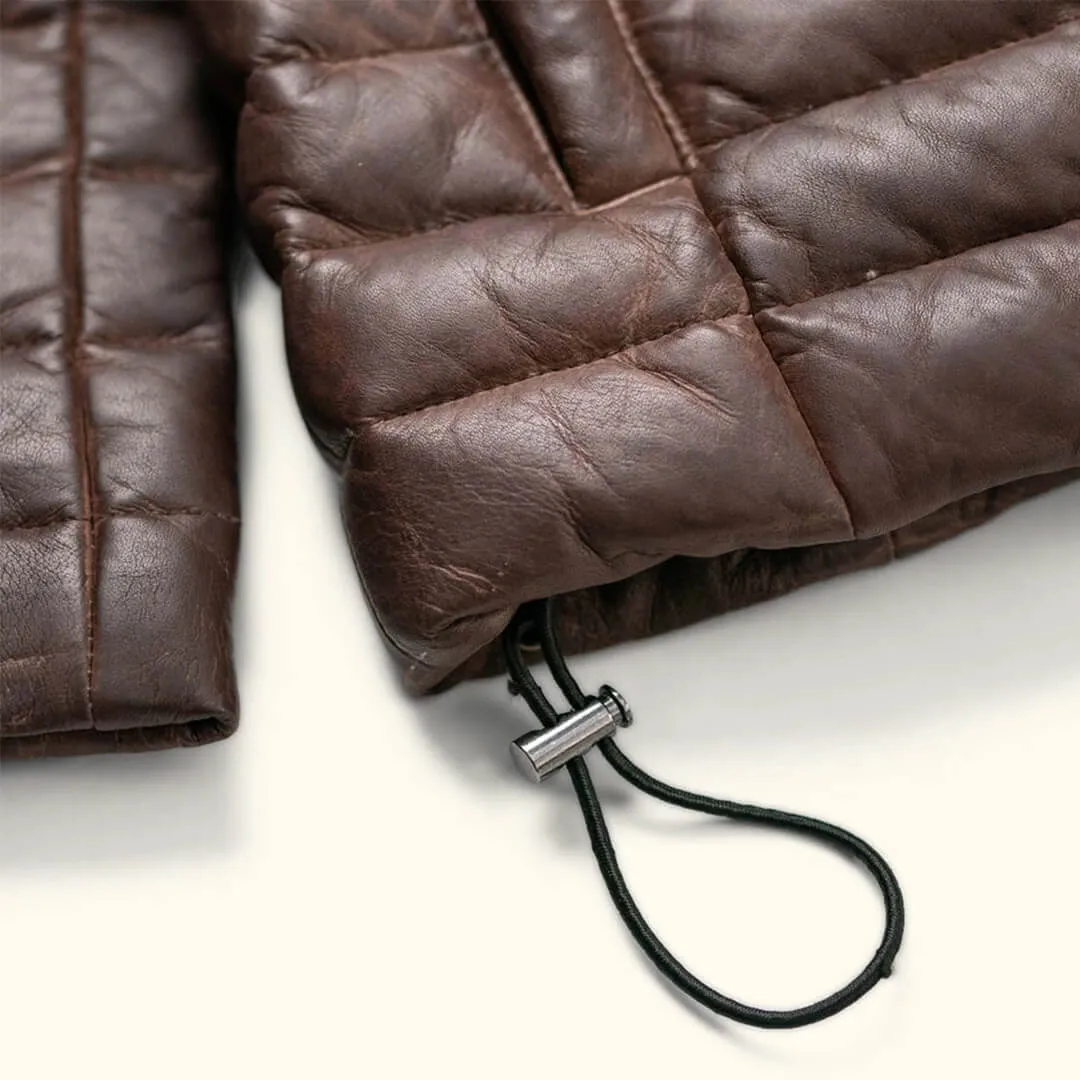 Brown Puffer Leather Down Jacket