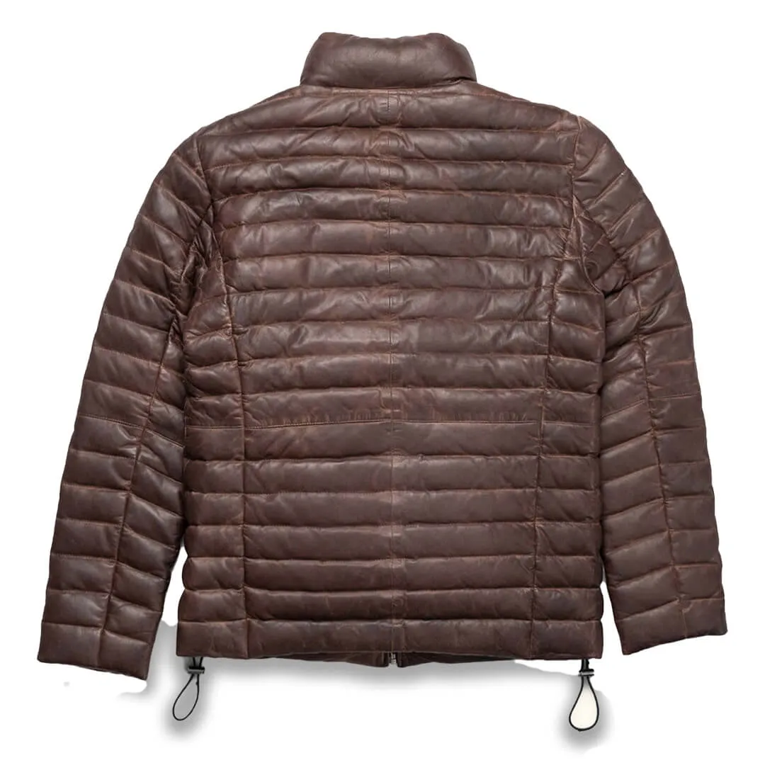 Brown Puffer Leather Down Jacket