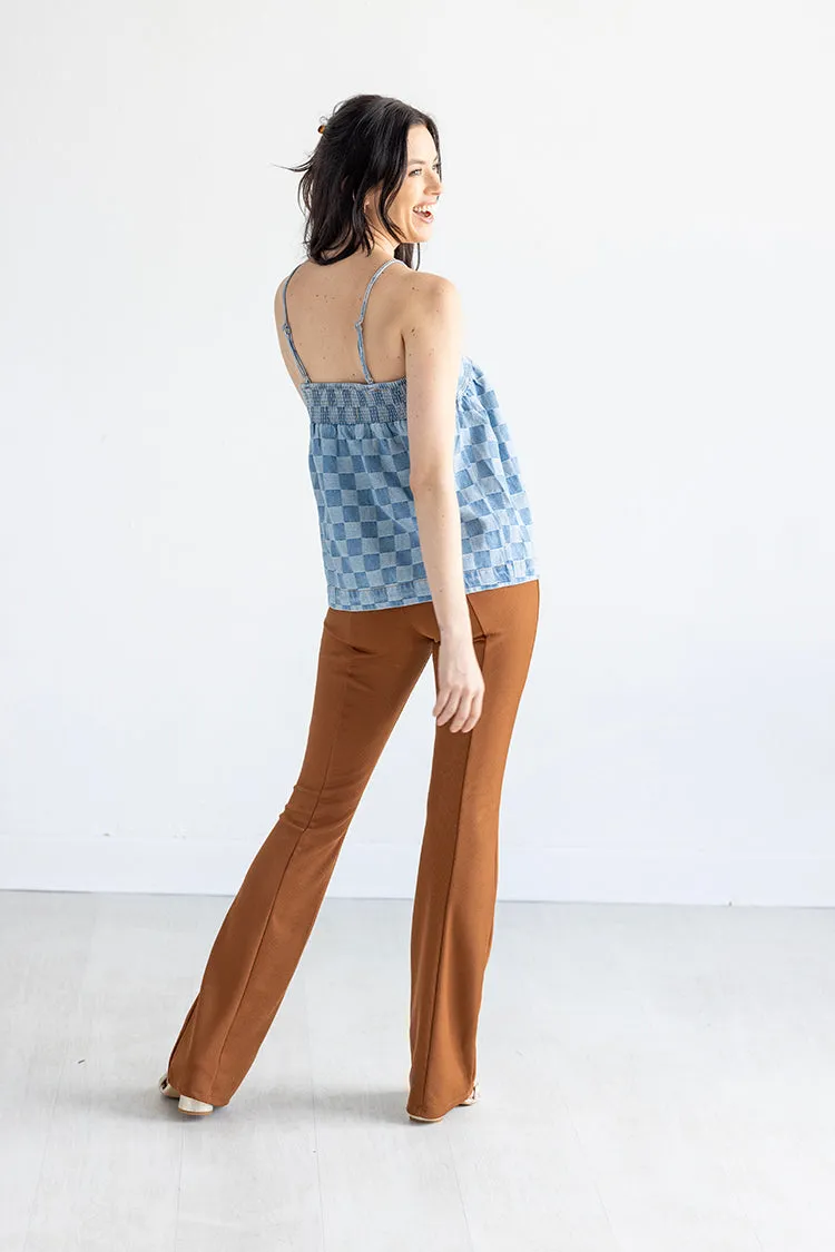 Brown Ribbed Flare Pant