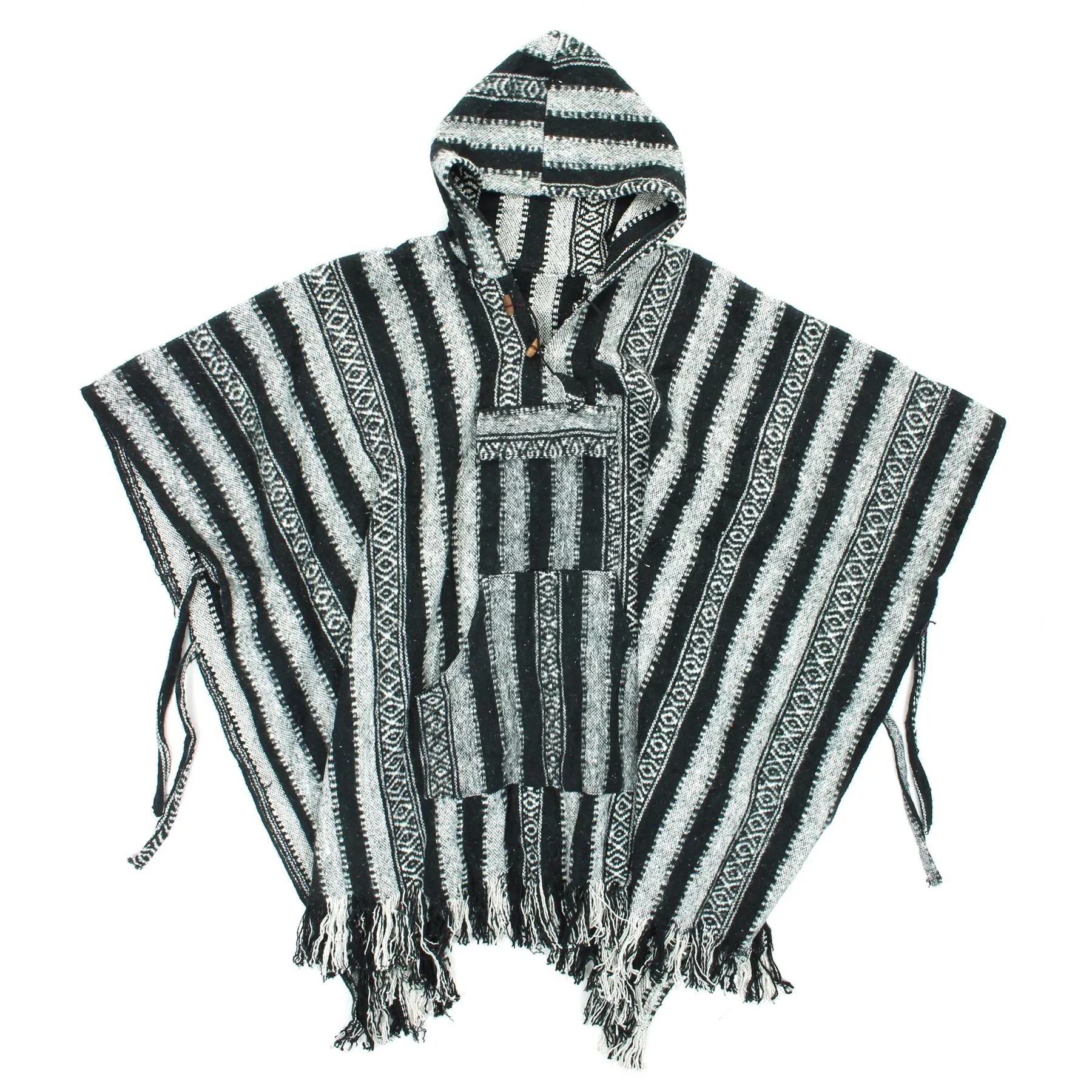 Brushed Gheri Cotton Poncho - 15 Black White