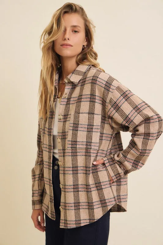 Brushed Plaid Button Down Shacket