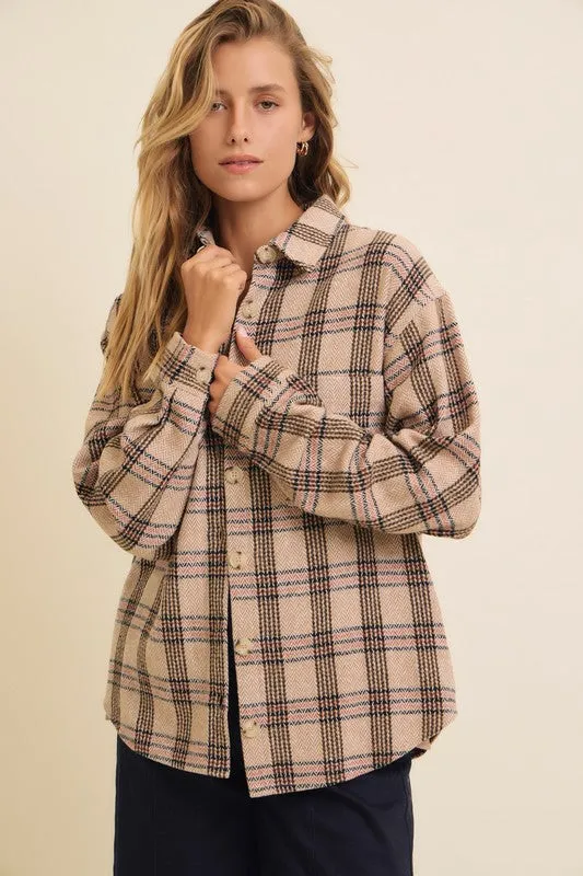 Brushed Plaid Button Down Shacket