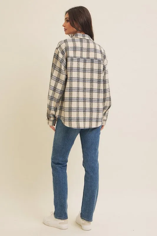 Brushed Plaid Button Down Shacket