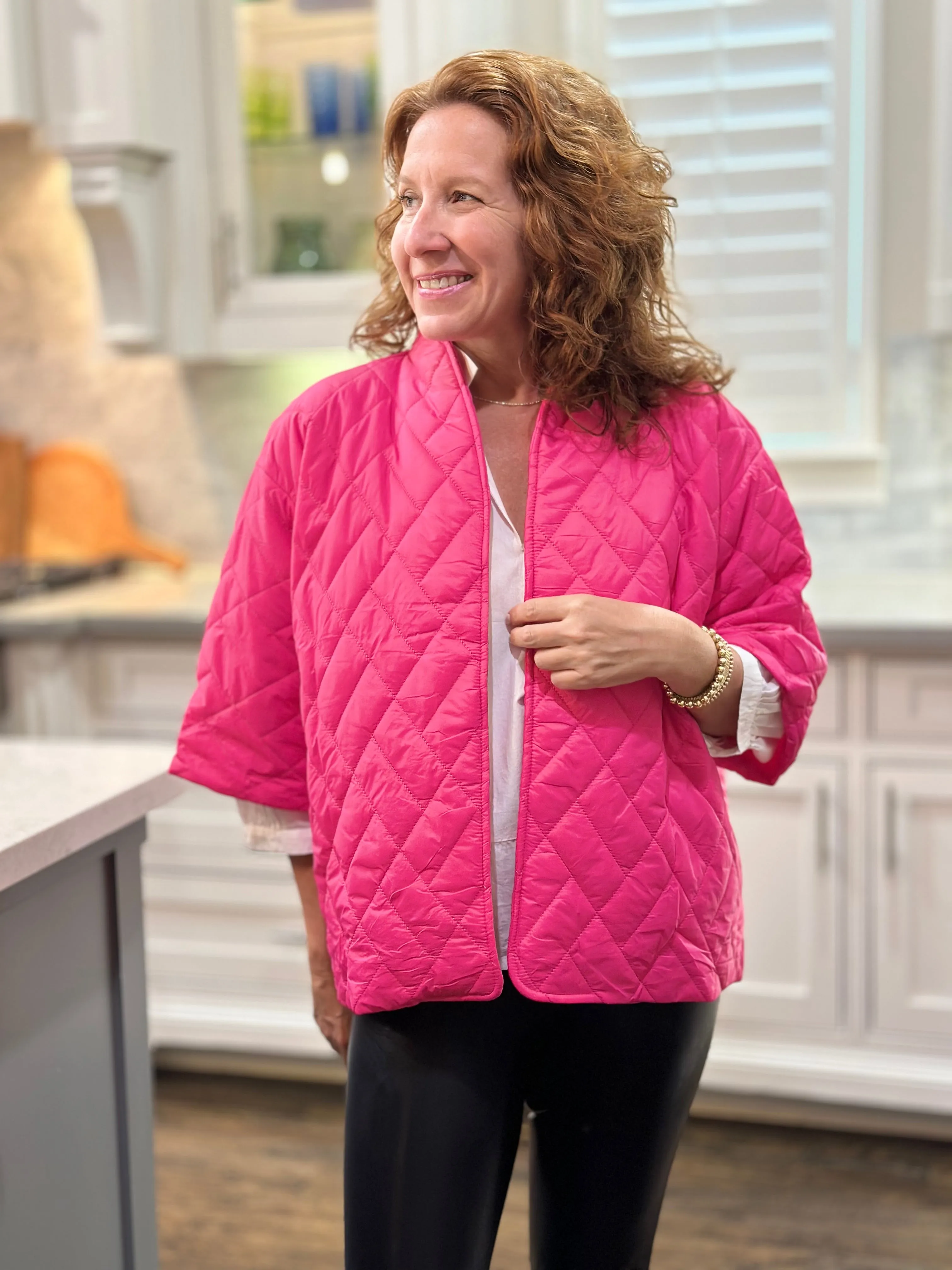 Caryn Lawn Penny Puffer Jacket in Hot Pink