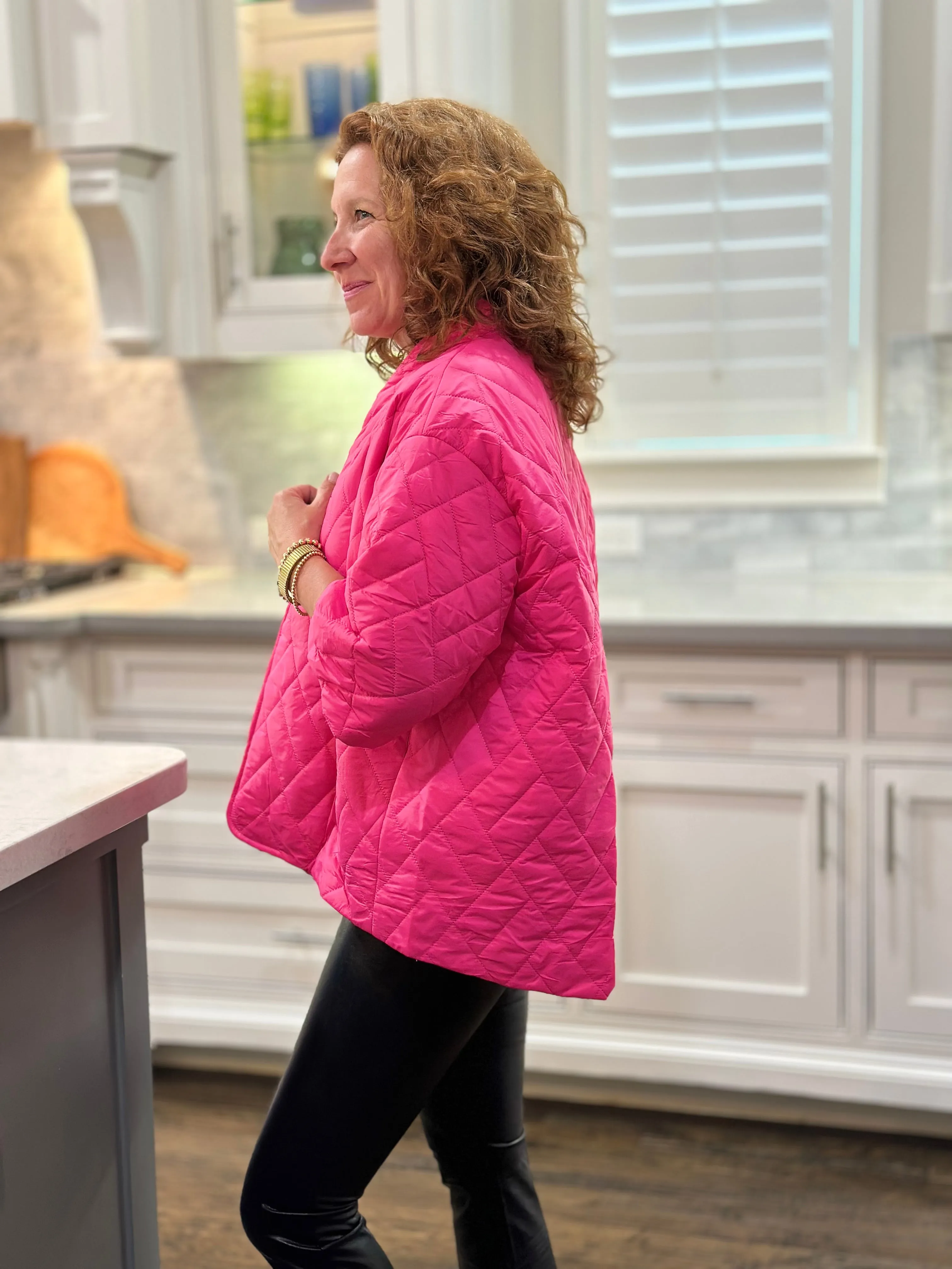 Caryn Lawn Penny Puffer Jacket in Hot Pink