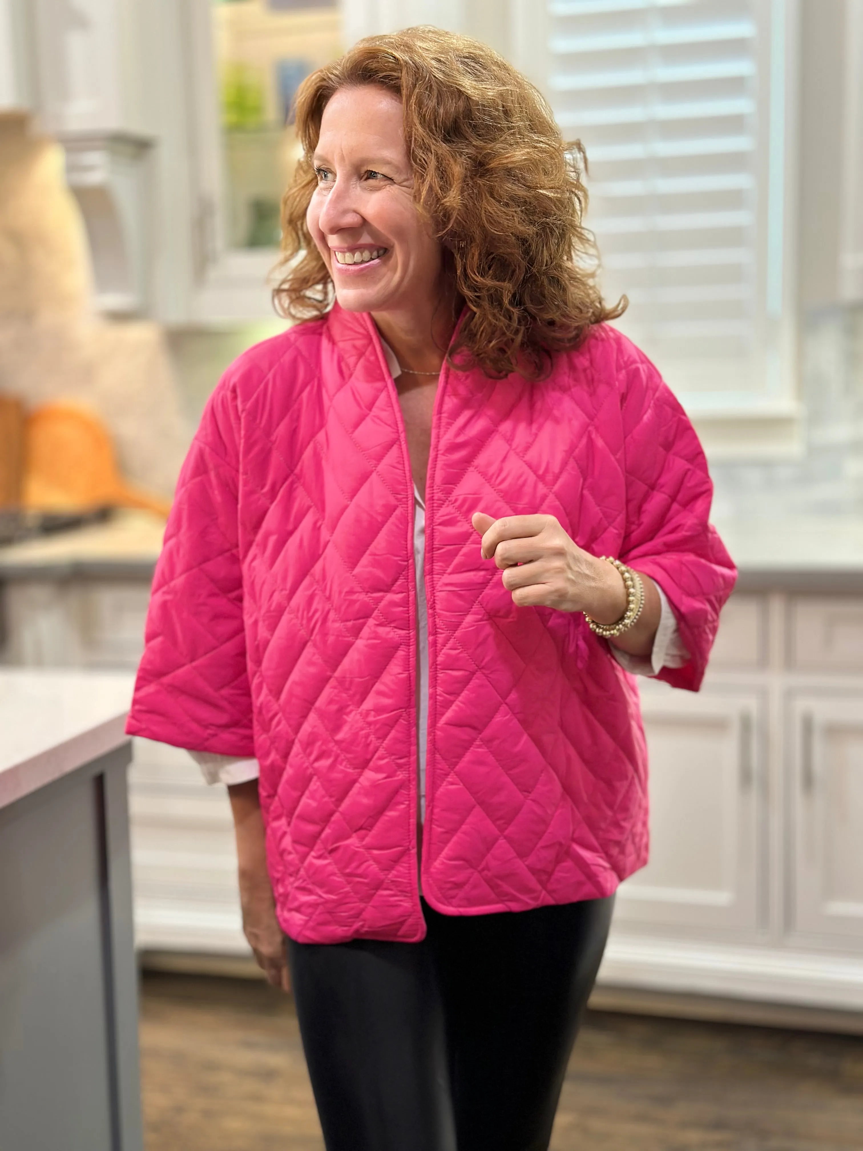 Caryn Lawn Penny Puffer Jacket in Hot Pink