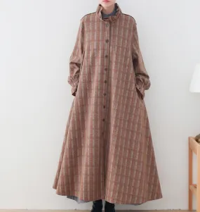 Checked  Coat Autumn Long Sleeve Women Dresses Casual Women Dresses SSM97215